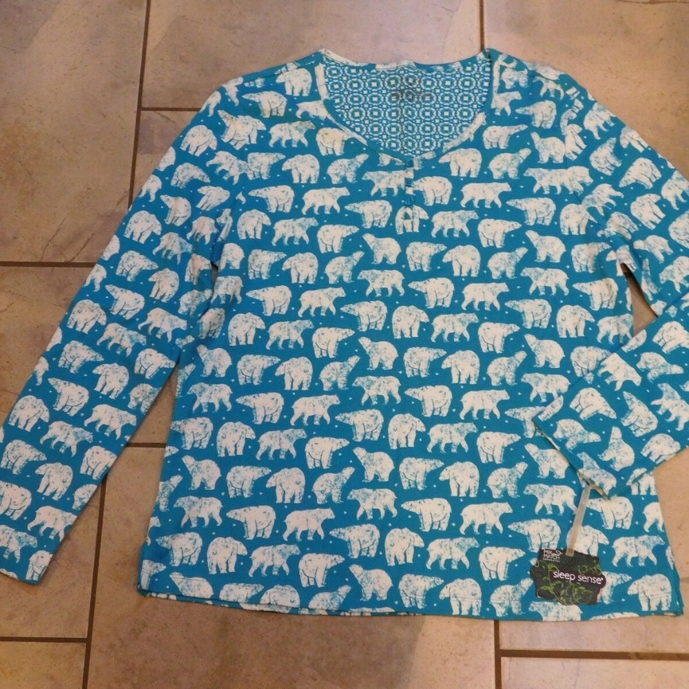 Sleep Sense Blue Polar Bear Print Henley Top